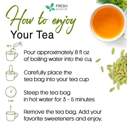 Premium Fennel Tea Bags, 100% Natural &amp; Pure from Fennel Seeds. Fennel Seed Herbal Tea. Fennel Seed Tea. Made with Natural Material Tea Bags. No Sugar, No Caffeine, No Gluten, Vegan. by FreshDrinkUS - Natural and Premium Herbal Tea