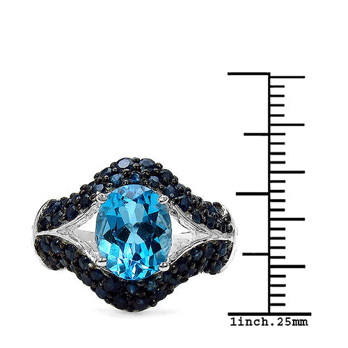 5.02 Carat Genuine Blue Topaz &amp; Blue Sapphire .925 Sterling Silver Ring