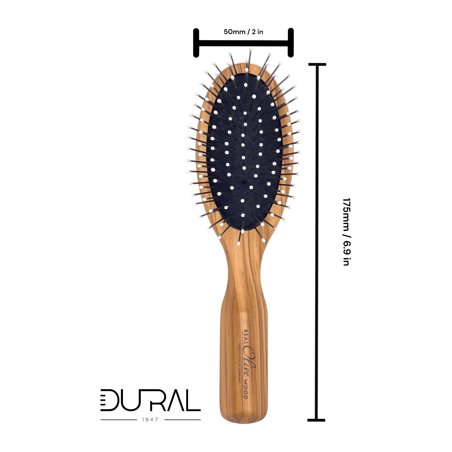 Dural Olive wood hair brush with rubber cushion, steel pins with ball tips by Pasteur Pharmacy