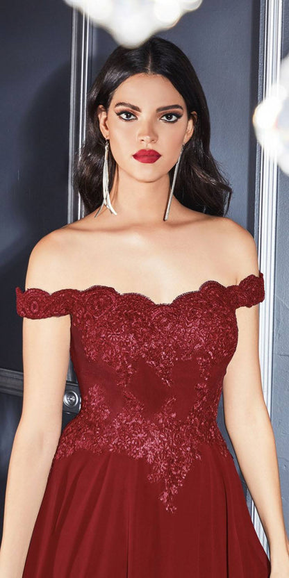 Cinderella Divine 7258W Off The Shoulder Long Gown by DiscountDressShop