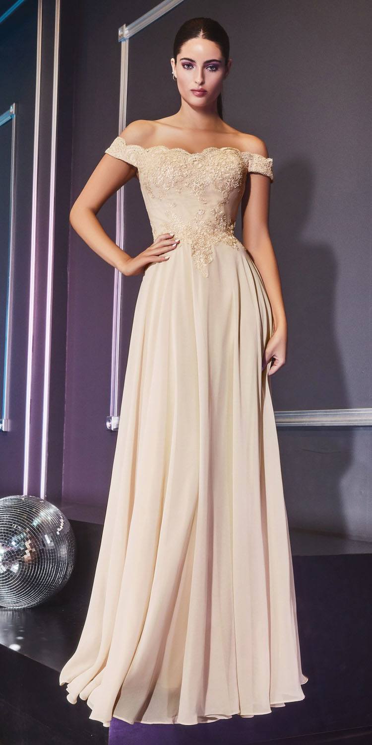 Cinderella Divine 7258 Off The Shoulder Long Gown by DiscountDressShop