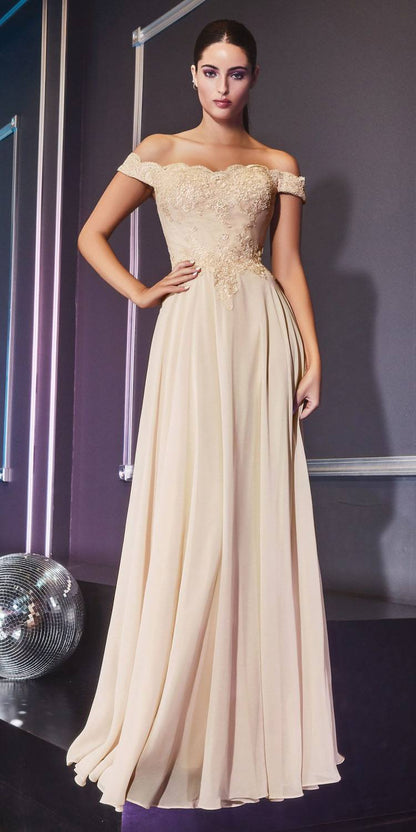 Cinderella Divine 7258 Off The Shoulder Long Gown by DiscountDressShop
