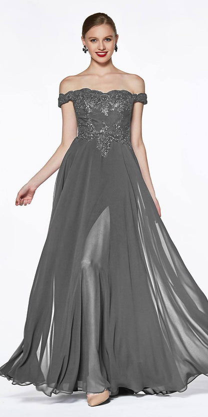 Cinderella Divine 7258W Off The Shoulder Long Gown by DiscountDressShop