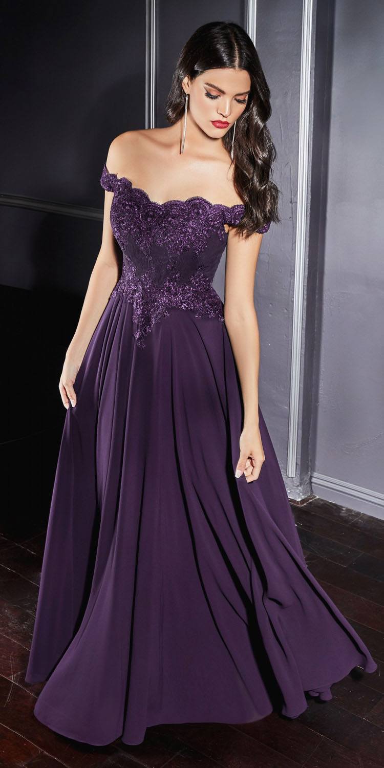 Cinderella Divine 7258 Off The Shoulder Long Gown by DiscountDressShop