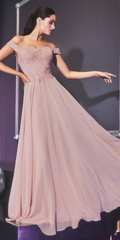 Cinderella Divine 7258 Off The Shoulder Long Gown by DiscountDressShop
