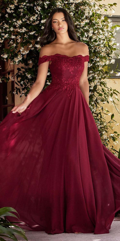 Cinderella Divine 7258 Off The Shoulder Long Gown by DiscountDressShop