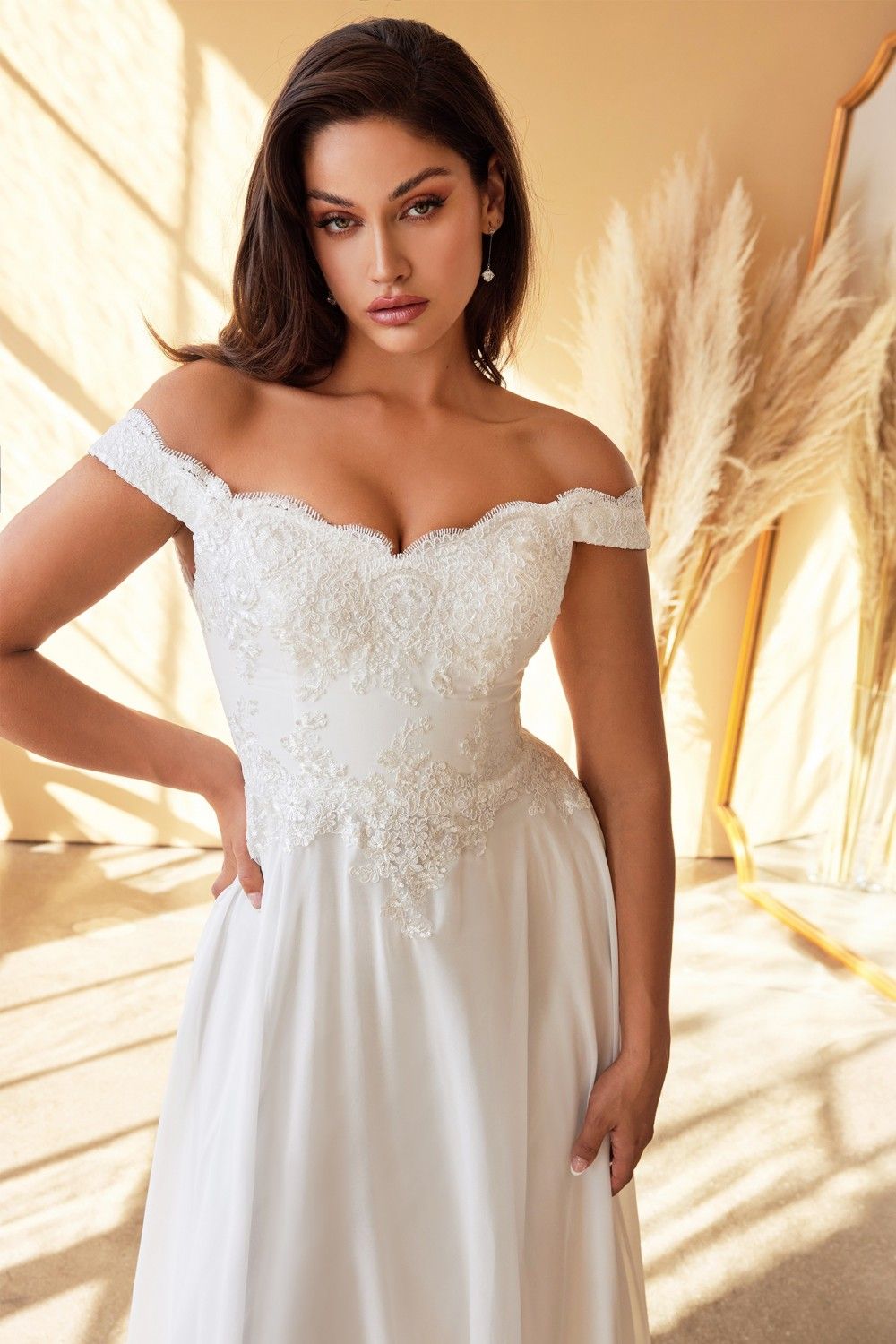 Cinderella Divine 7258W Off The Shoulder Long Gown by DiscountDressShop