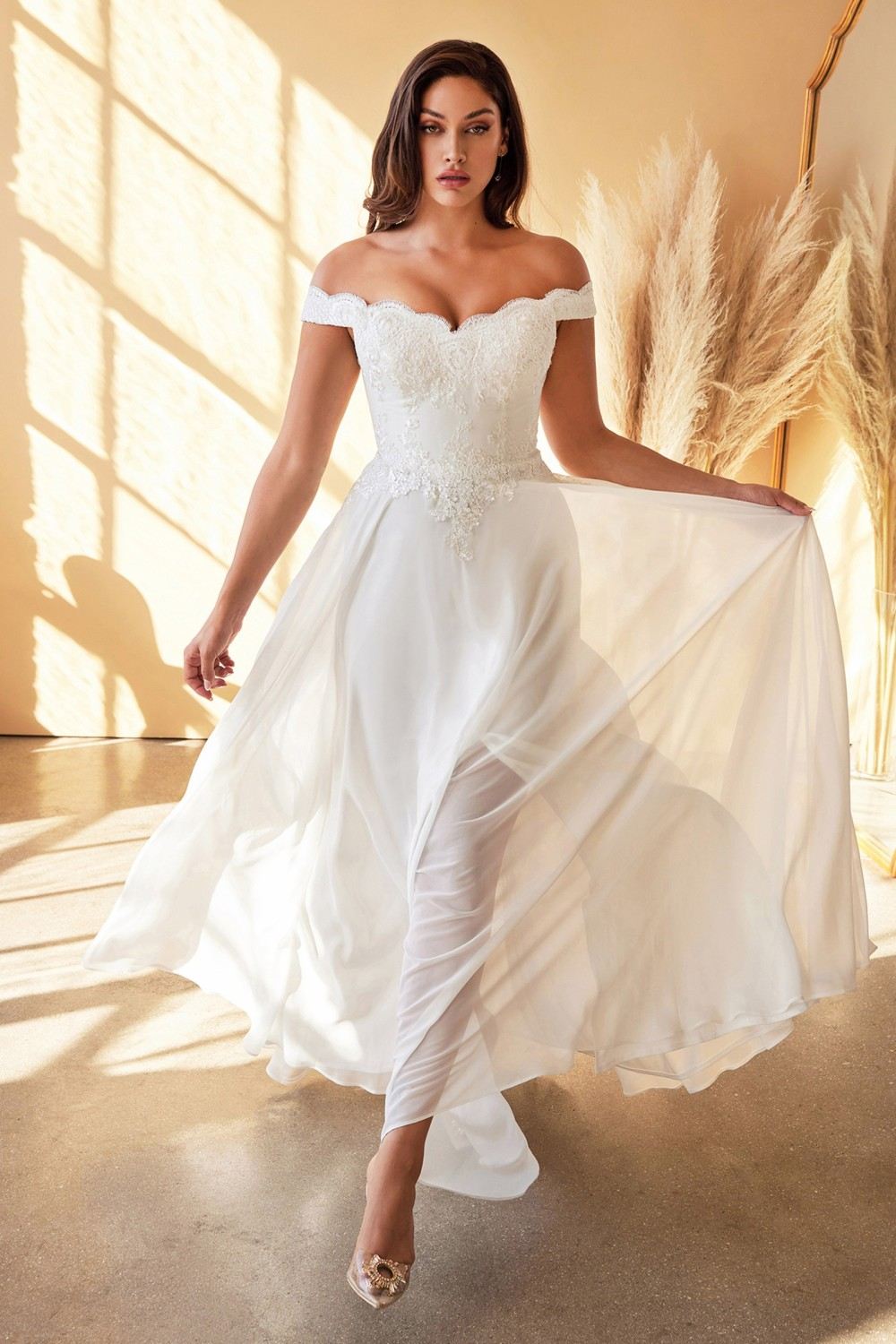 Cinderella Divine 7258W Off The Shoulder Long Gown by DiscountDressShop
