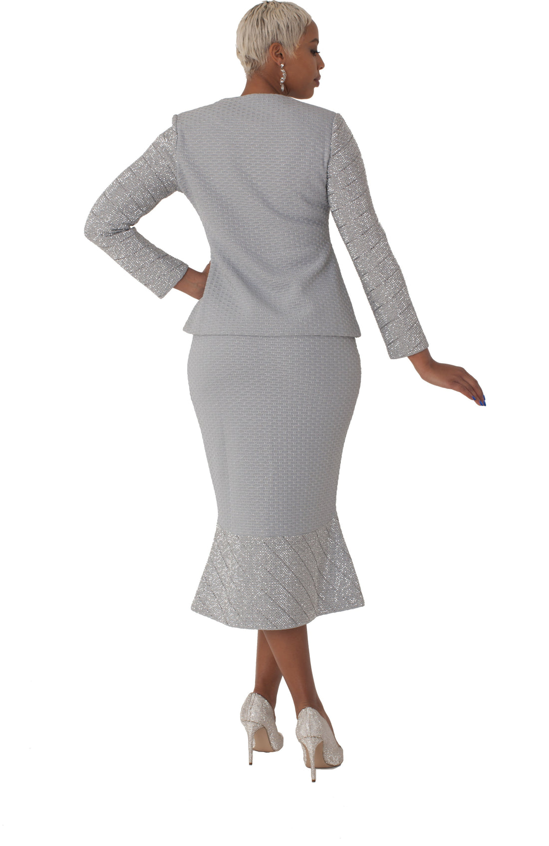 Silver Shimmer Textured Knit Suit - 7304 by Tally Taylor