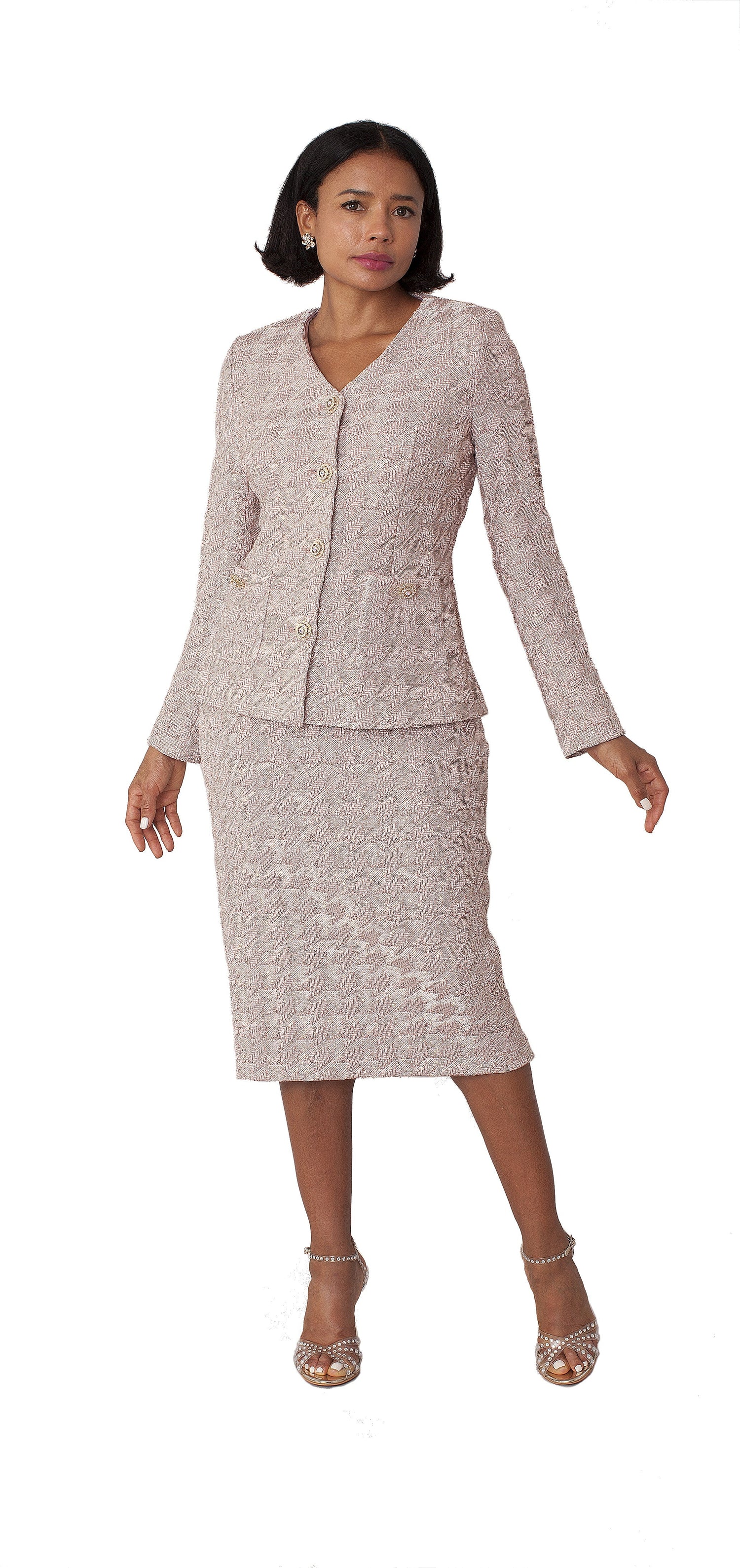 Peach Textured Knit 2-Piece Midi Suit w/ Button Front Jacket – 7319 by Tally Taylor