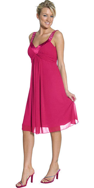 CLEARANCE - Juliet 732 Chiffon Dress Knee Length Rhinestones Straps Gown (Size S) by DiscountDressShop
