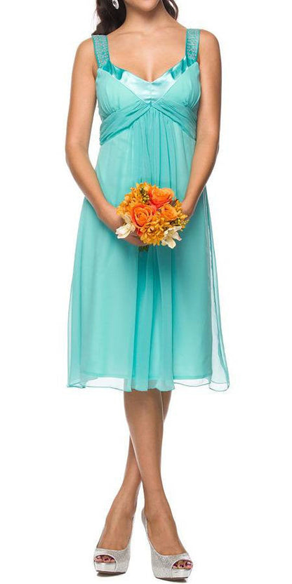 CLEARANCE - Juliet 732 Chiffon Dress Knee Length Rhinestones Straps Gown (Size S) by DiscountDressShop