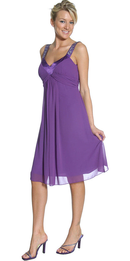 CLEARANCE - Juliet 732 Chiffon Dress Knee Length Rhinestones Straps Gown (Size S) by DiscountDressShop