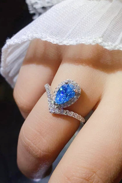 1 Carat Pear Shape Blue Sparkala™ Heart Ring (Platinum Over Pure Sterling Silver) by Sparkala