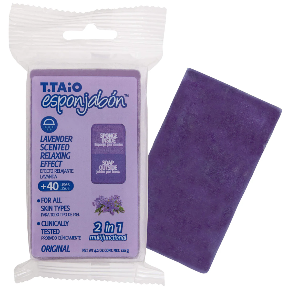 T.Taio Esponjabón Lavender Scented Relaxing Effect Soap Sponge (4.2oz) by Farmacias Savia