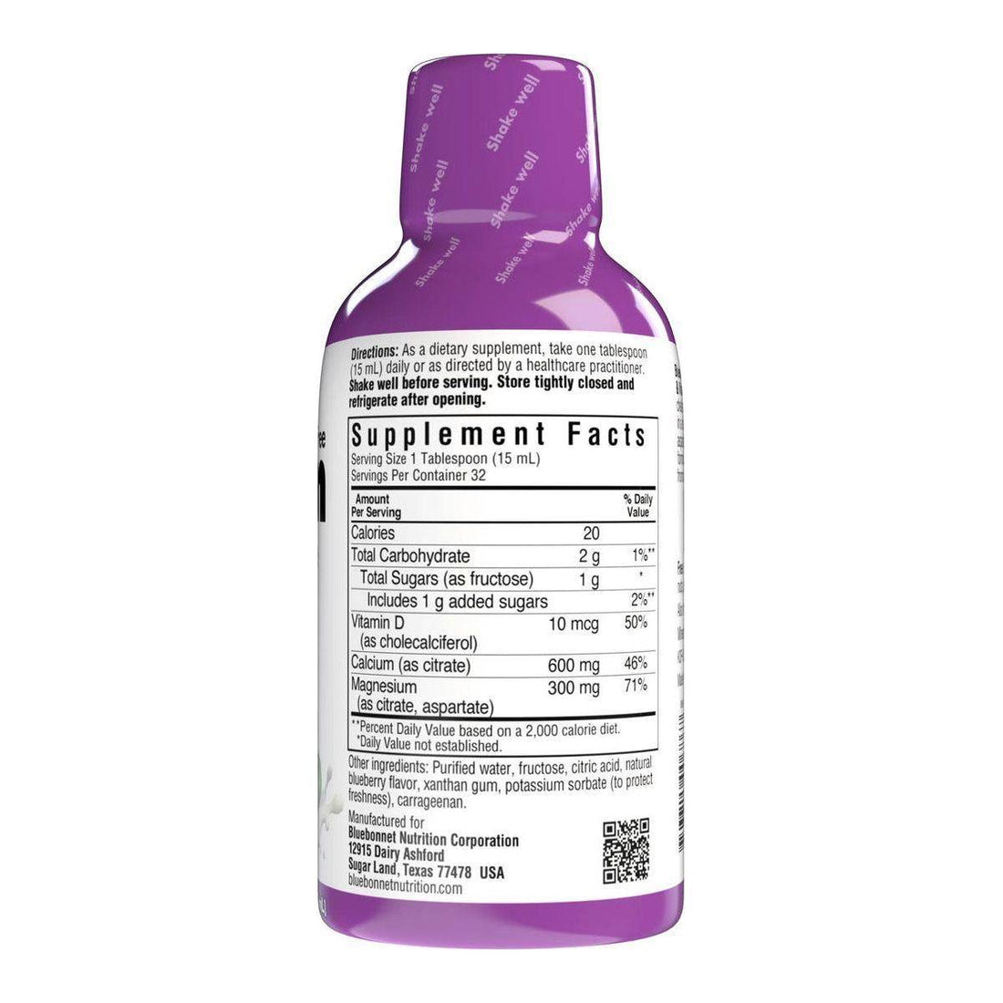 Bluebonnet Kosher Calcium Magnesium Citrate Plus Vitamin D3 Liquid Strawberry Flavor 16 oz
