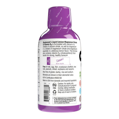 Bluebonnet Liquid Calcium Magnesium Citrate Plus Vitamin D3, Lemon, 16 oz by Pasteur Pharmacy