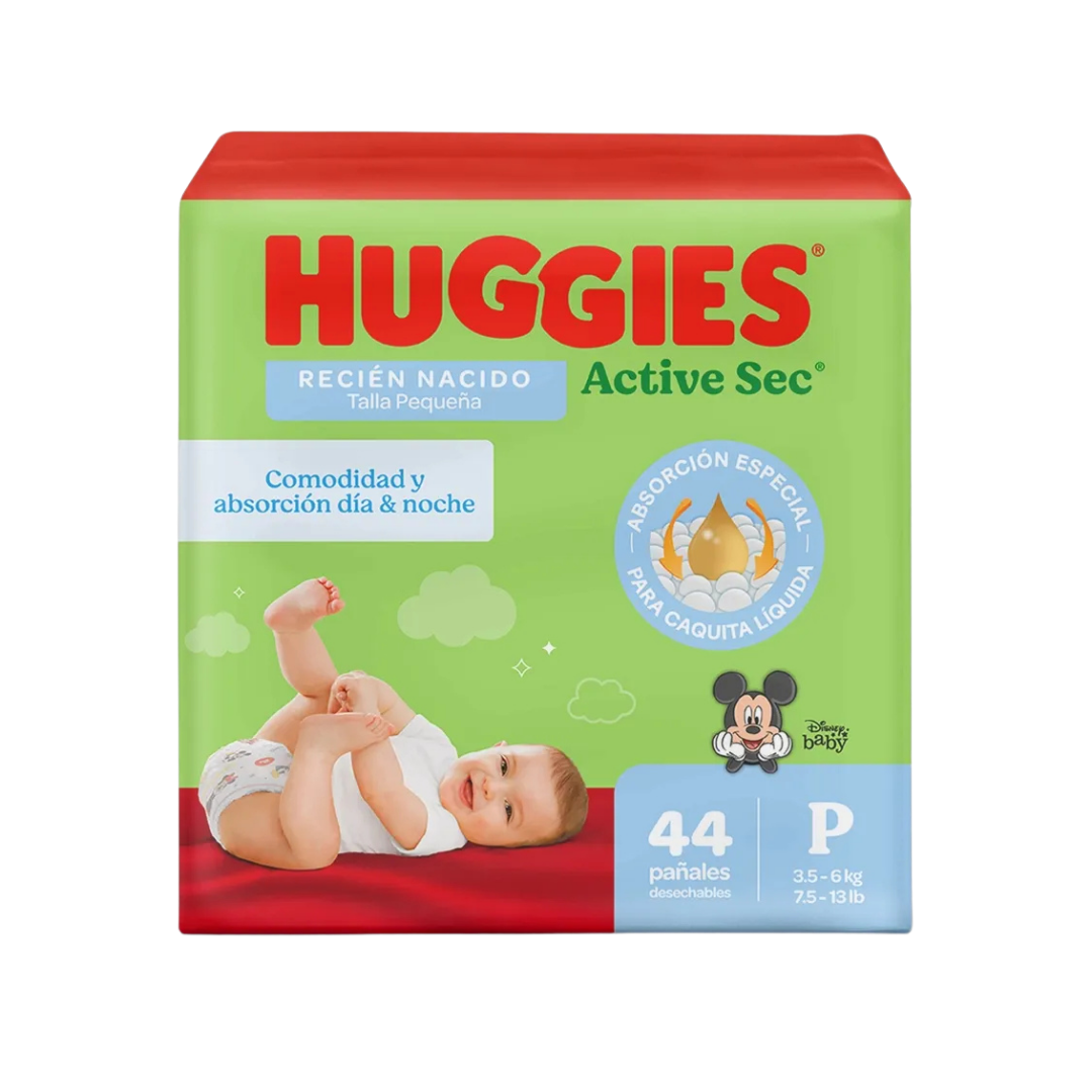 Huggies Active Sec Baby Diapers Size P/1 Recién Nacido (44 count) by Farmacias Savia