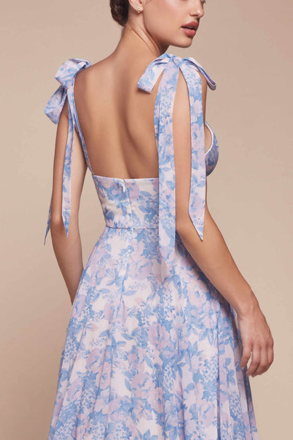 Ladivine 7442 Dress Tie Strap A-Line Floral Printed Skirt by DiscountDressShop