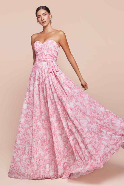Ladivine 7443 Dress Strapless A-Line Floral Satin Dress by DiscountDressShop