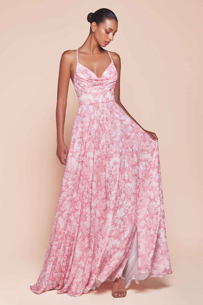 Ladivine 7444 Dress A-Line Soft Satin Print Dress by DiscountDressShop