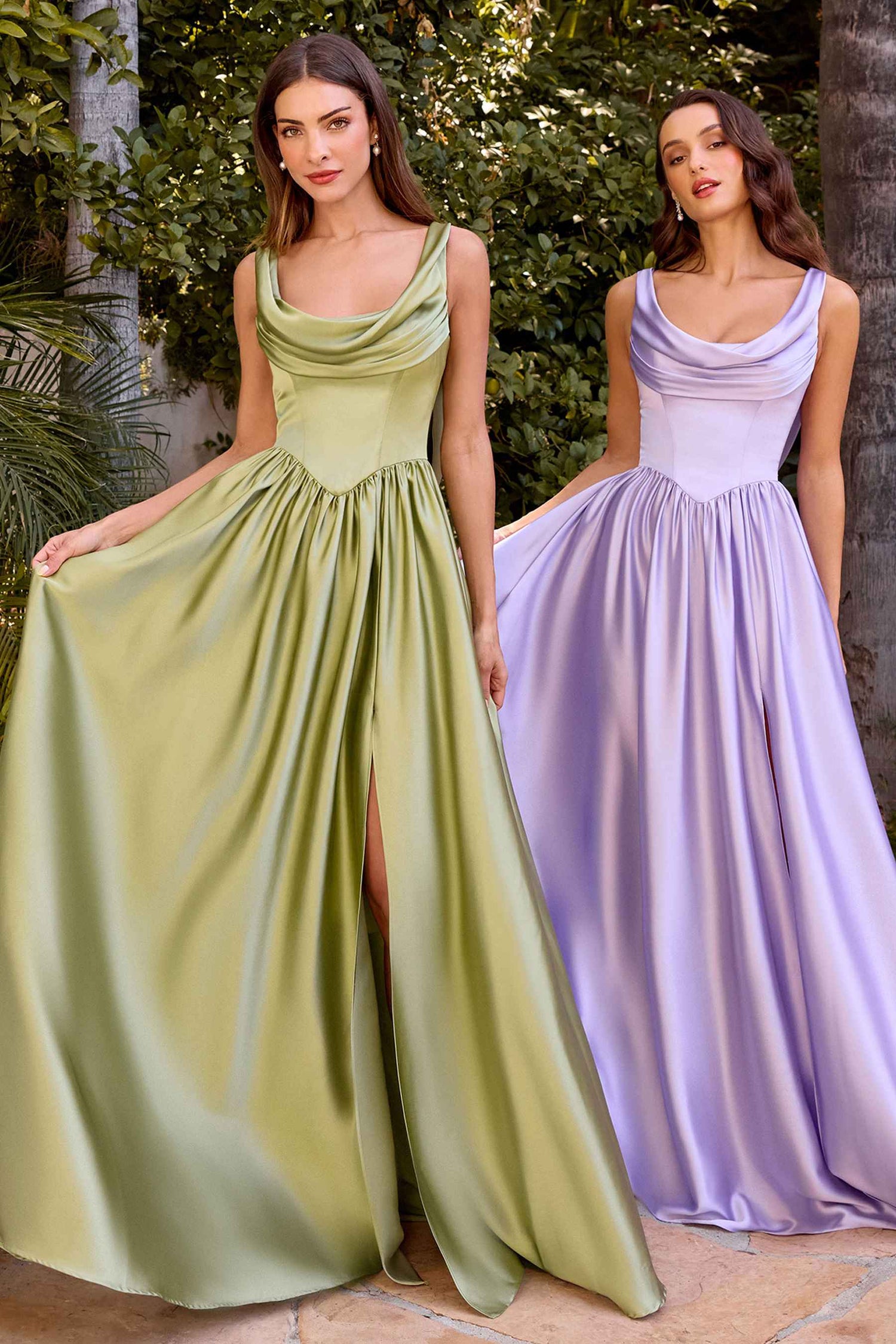 Ladivine 7446 A-Line Fitted Bodice Cowl Neckline Satin Dress by DiscountDressShop