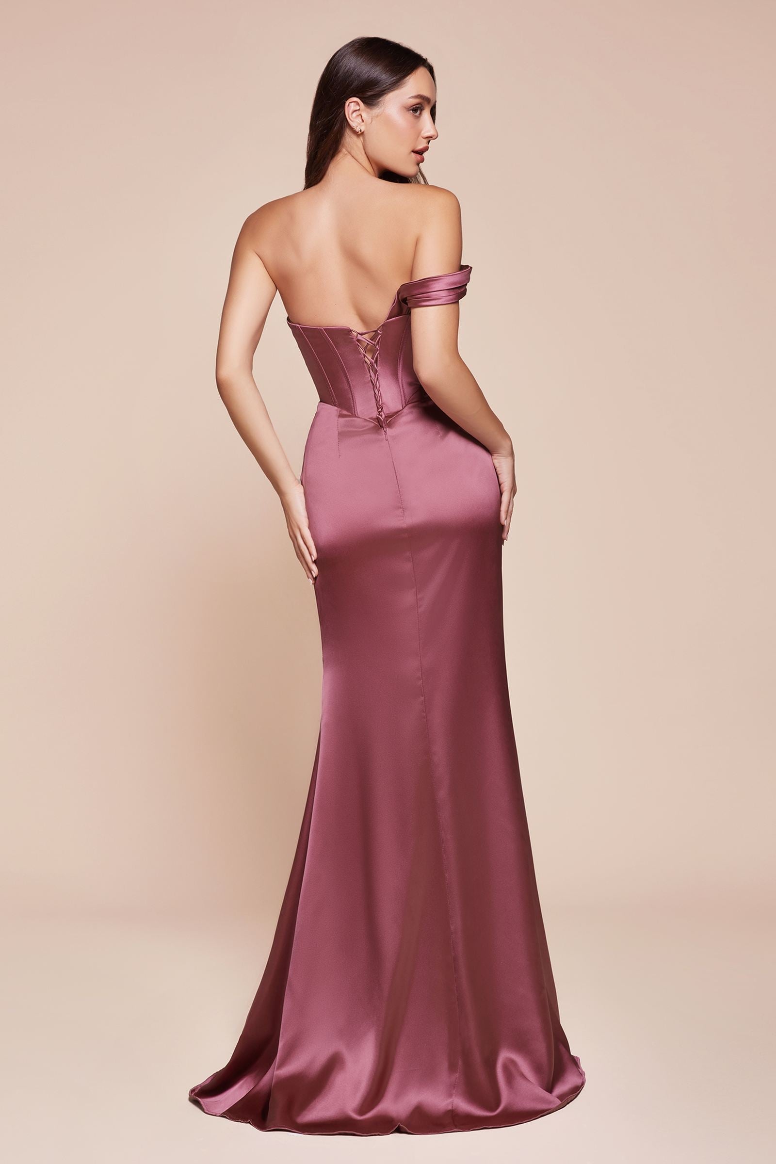 Ladivine 7448 Dress Long One Shoulder Satin Corset Gown by DiscountDressShop