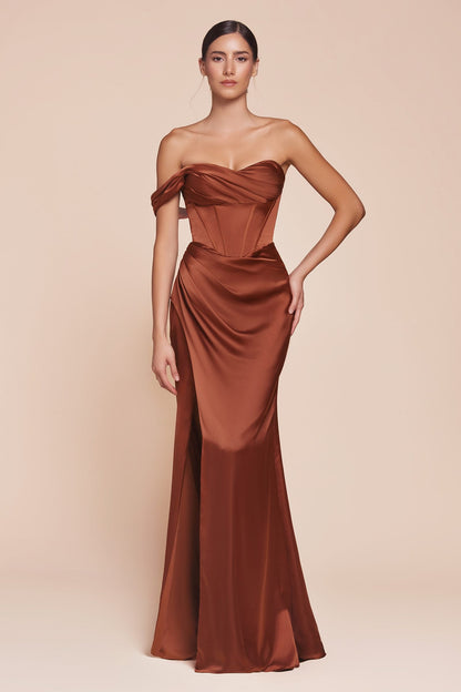 Ladivine 7448 Dress Long One Shoulder Satin Corset Gown by DiscountDressShop