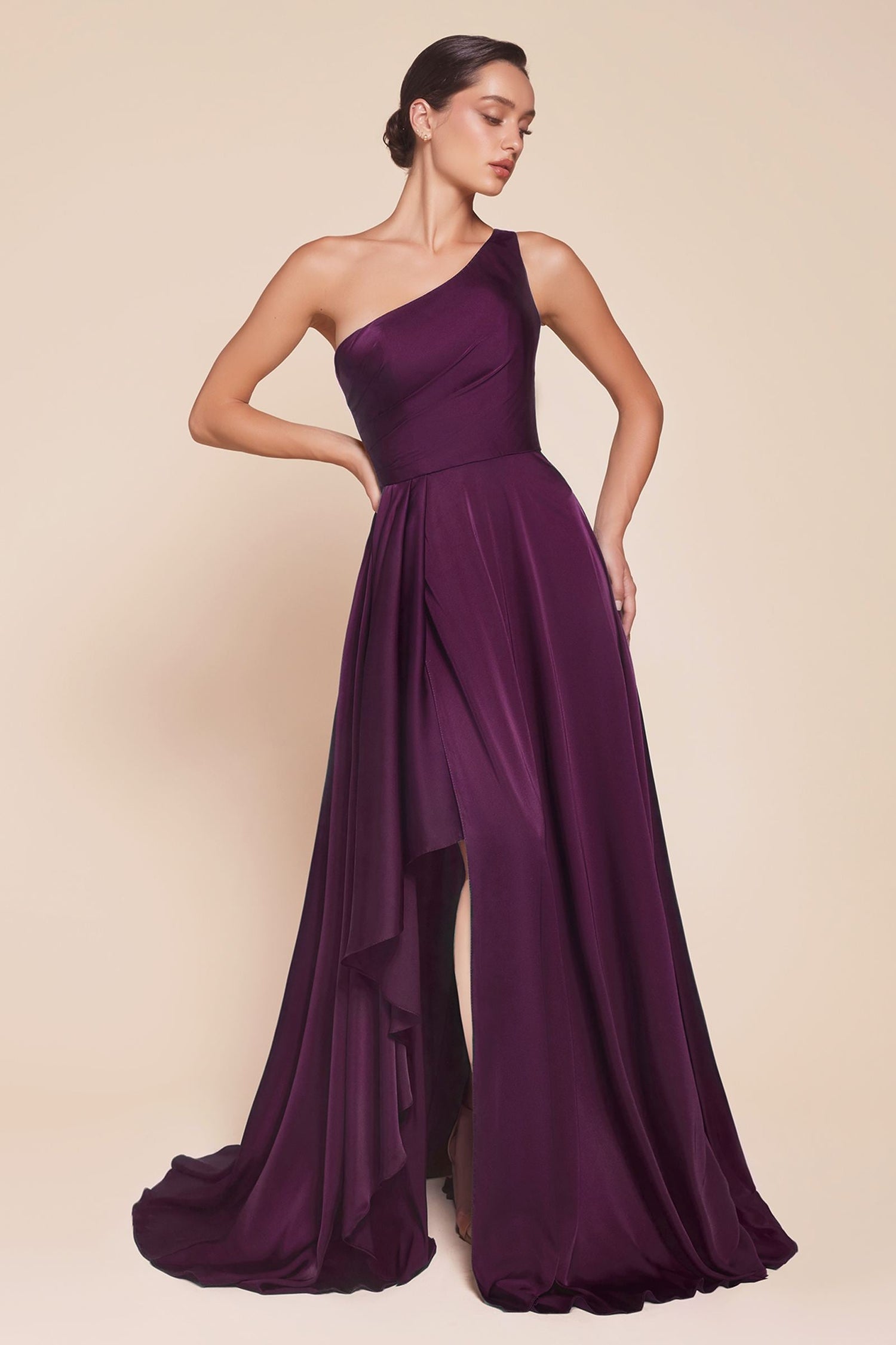 Ladivine 7450 Dress One Shoulder Satin A-Line Gown by DiscountDressShop