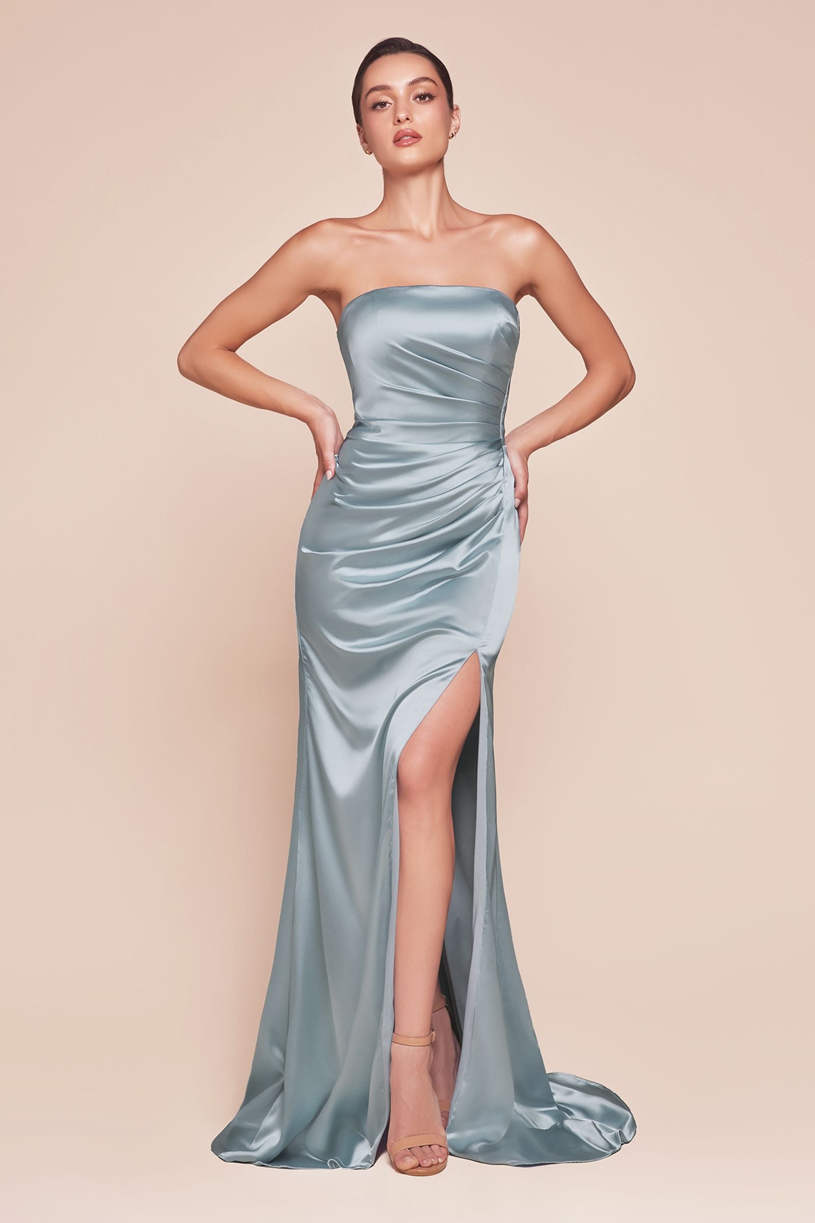 Ladivine 7451 Dress Strapless Satin Gown with Sash by DiscountDressShop