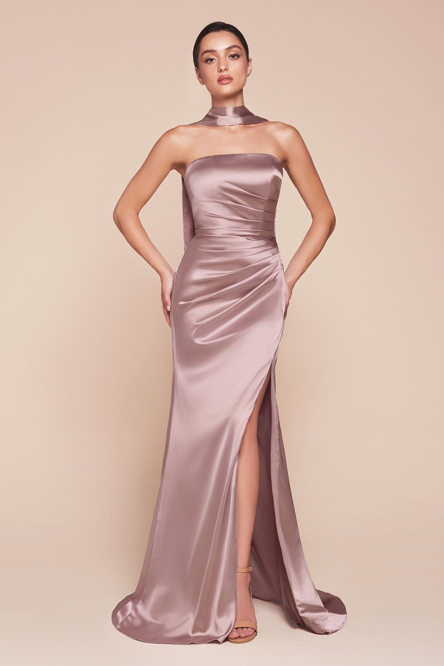 Ladivine 7451 Dress Strapless Satin Gown with Sash by DiscountDressShop