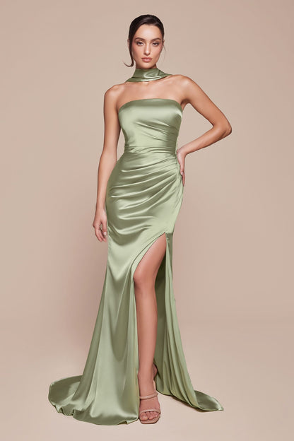 Ladivine 7451 Dress Strapless Satin Gown with Sash by DiscountDressShop