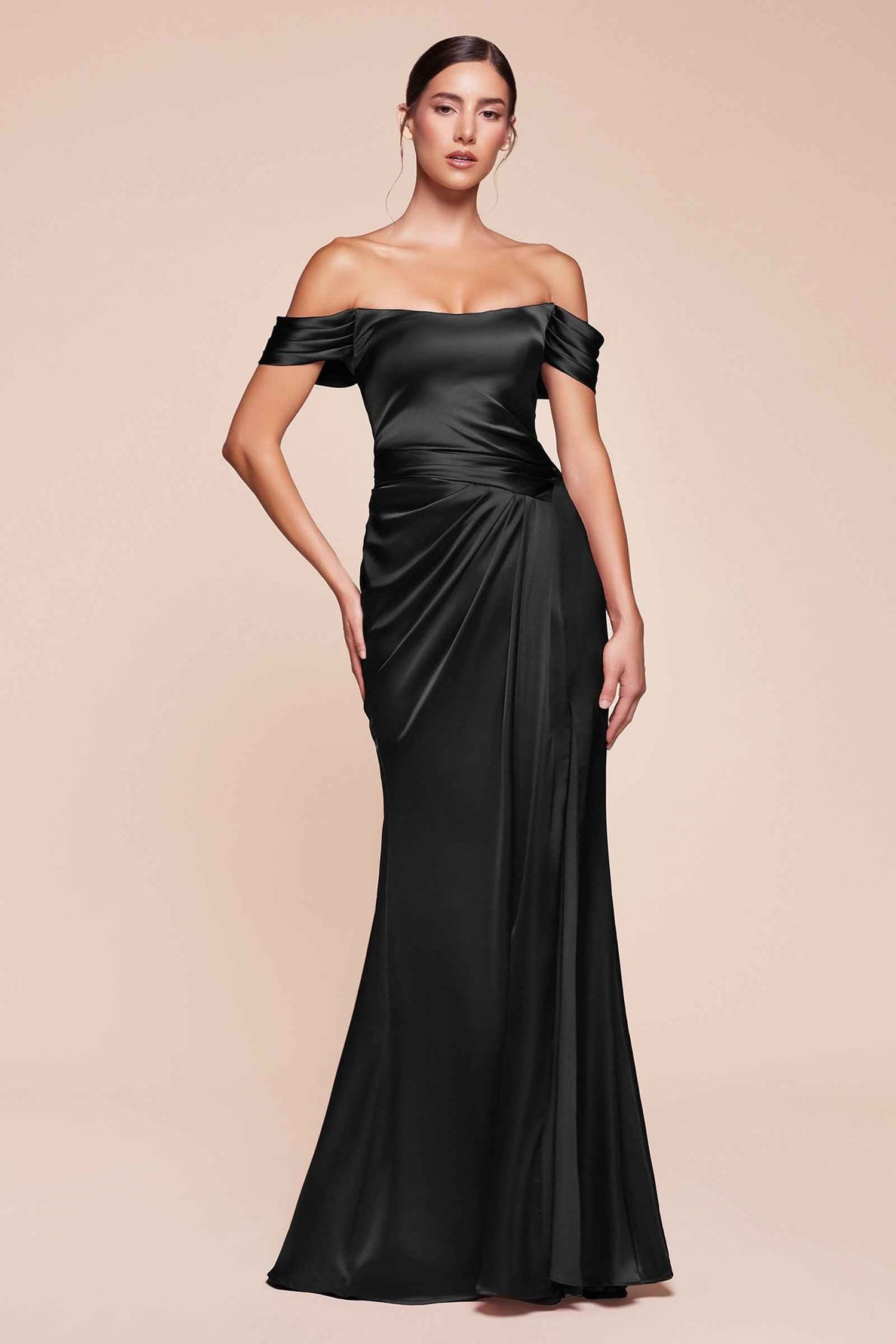 CLEARANCE - Ladivine 7452 Dress Off the Shoulder Sage Green Satin Gown (Size 10) by DiscountDressShop