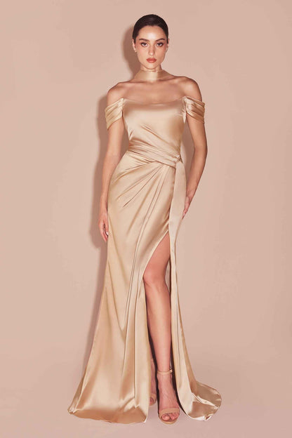 Ladivine 7452 Dress Off the Shoulder Lace Up Corset Satin Gown by DiscountDressShop