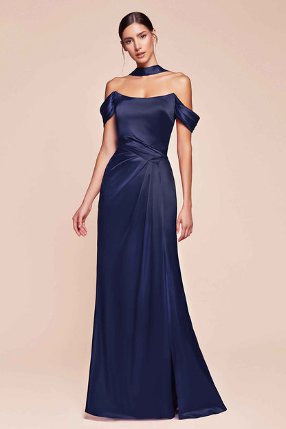 CLEARANCE - Ladivine 7452 Dress Off the Shoulder Sage Green Satin Gown (Size 10) by DiscountDressShop