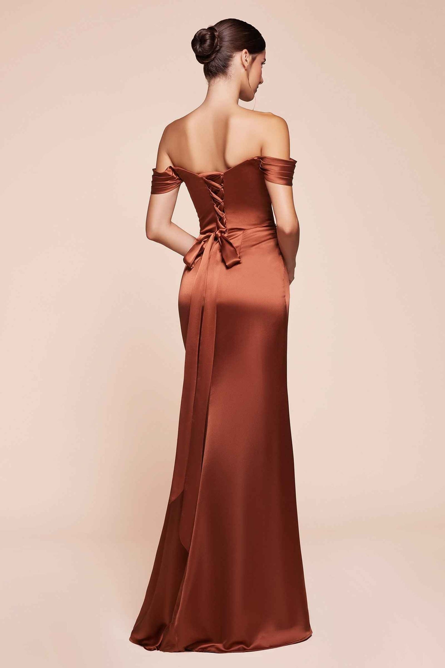 Ladivine 7452 Dress Off the Shoulder Lace Up Corset Satin Gown by DiscountDressShop