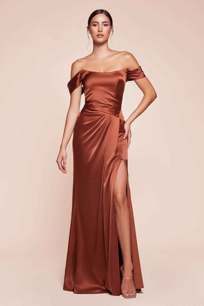 Ladivine 7452 Dress Off the Shoulder Lace Up Corset Satin Gown by DiscountDressShop
