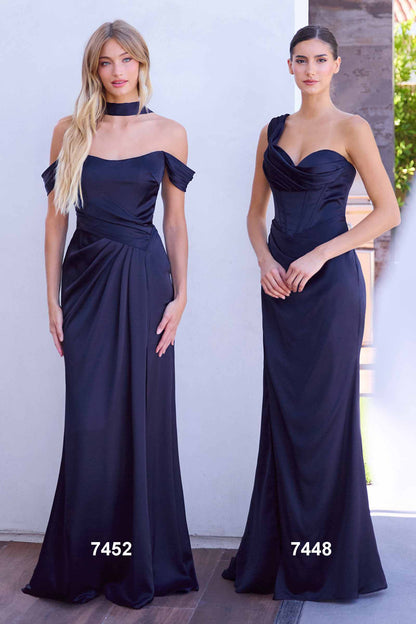 CLEARANCE - Ladivine 7452 Dress Off the Shoulder Sage Green Satin Gown (Size 10) by DiscountDressShop