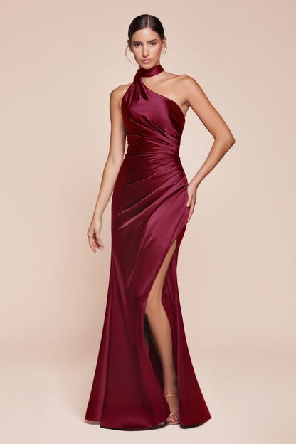 Ladivine 7454 Dress One Shoulder Luxe Satin Fitted Gown by DiscountDressShop