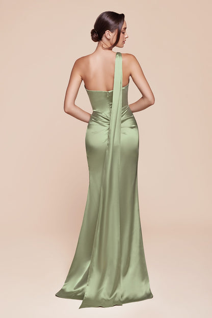 Ladivine 7454 Dress One Shoulder Luxe Satin Fitted Gown by DiscountDressShop