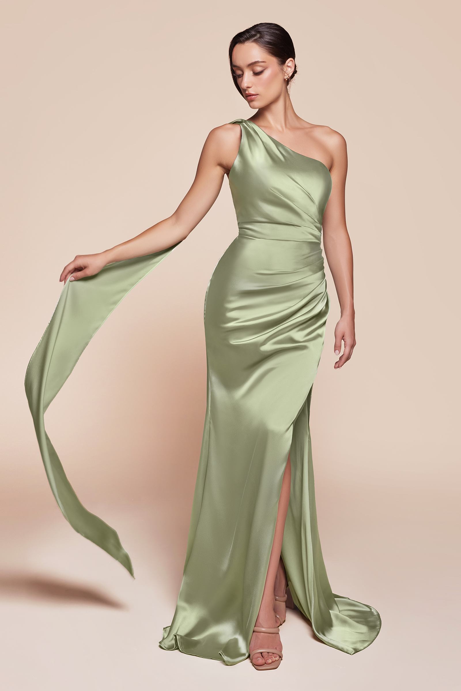 Ladivine 7454 Dress One Shoulder Luxe Satin Fitted Gown by DiscountDressShop