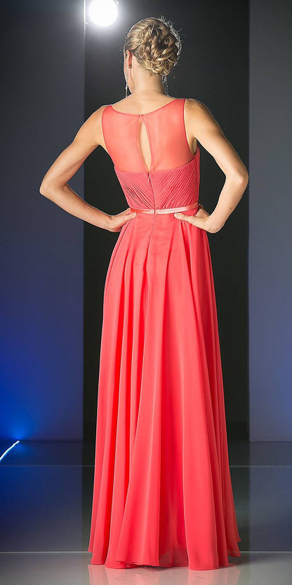 Cinderella Divine 7458 Illusion Sweetheart Long Chiffon Dress by DiscountDressShop
