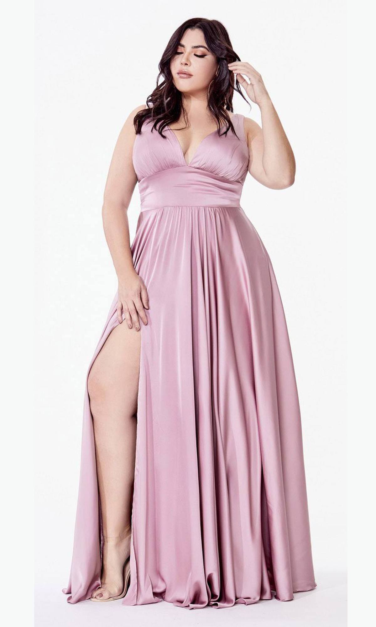 Ladivine 7469 Long Formal Evening Satin Dress with Slit by DiscountDressShop