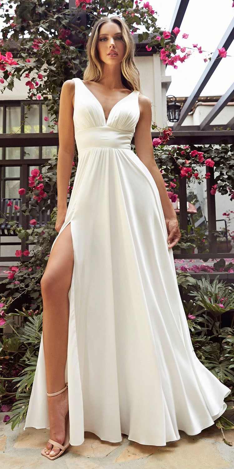 Cinderella Divine 7469WW Long Formal A-Line Satin Dress by DiscountDressShop