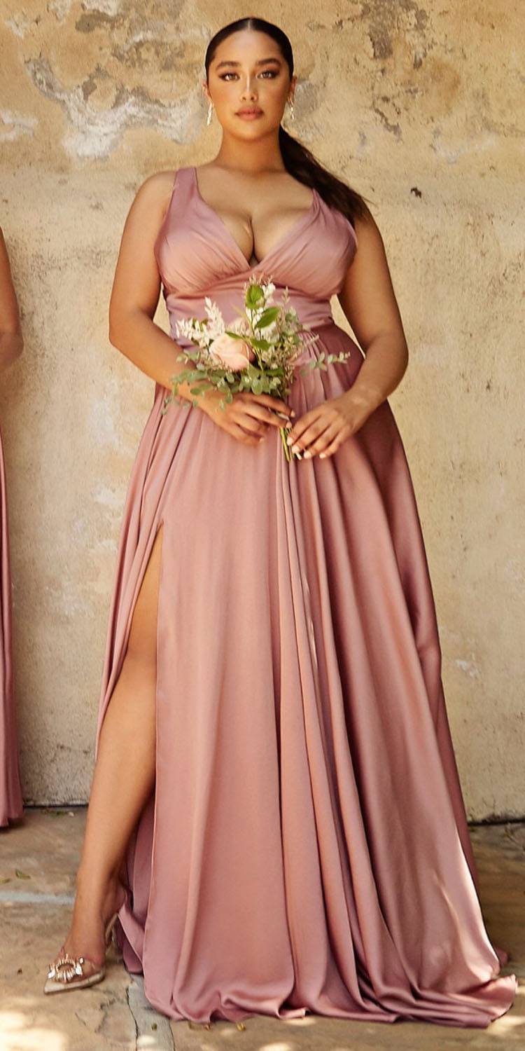 Cinderella Divine 7469WW Long Formal A-Line Satin Dress by DiscountDressShop