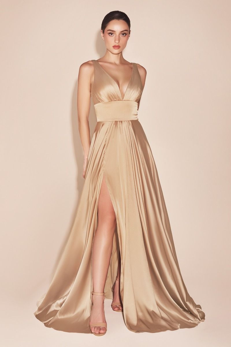 Cinderella Divine 7469 Floor Length Satin Formal V-Neckline Dress by DiscountDressShop