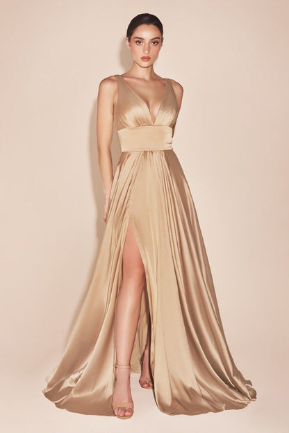 Cinderella Divine 7469 Floor Length Satin Formal V-Neckline Dress by DiscountDressShop