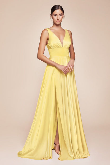 Cinderella Divine 7469 Floor Length Satin Formal V-Neckline Dress by DiscountDressShop