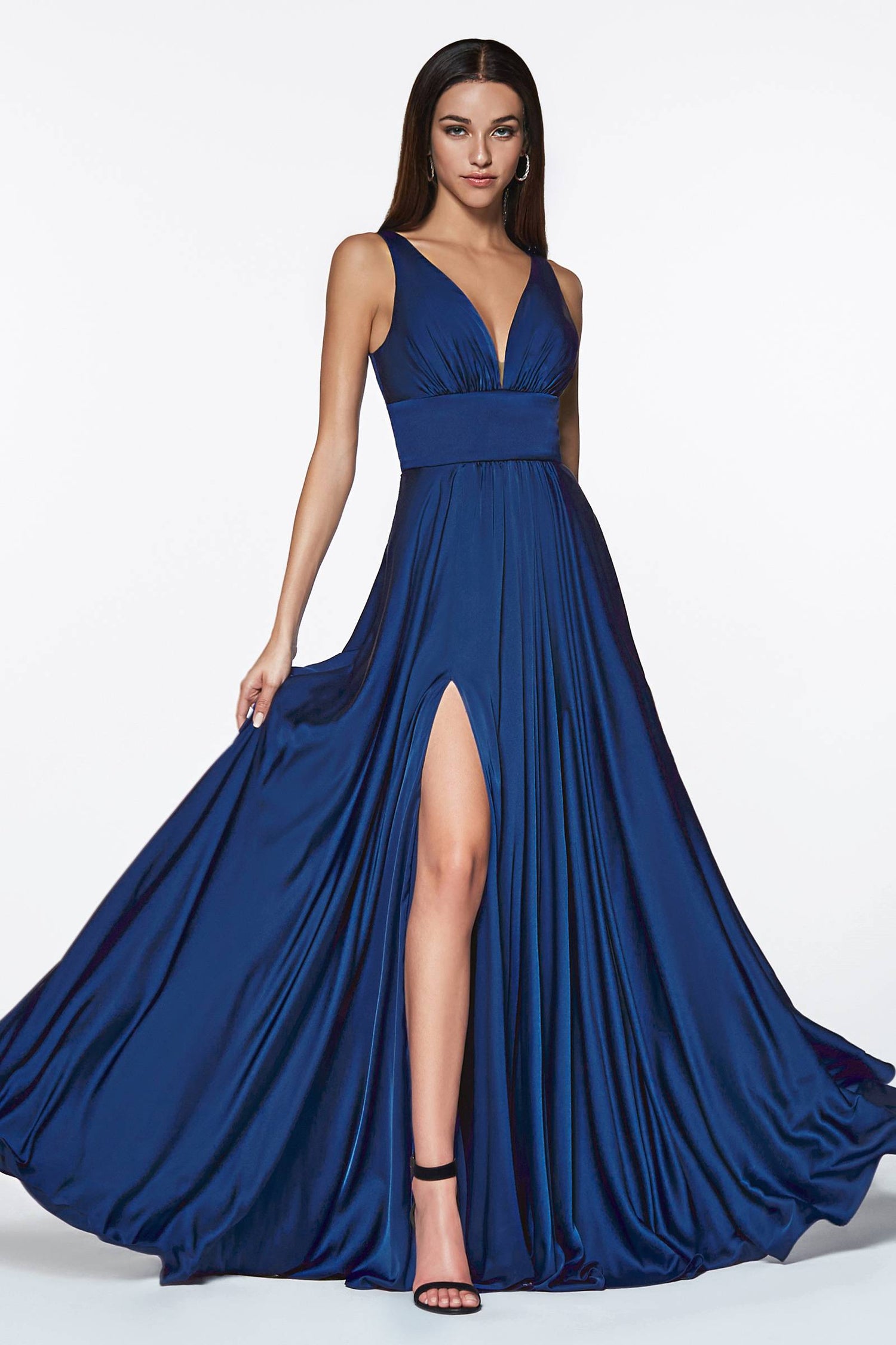 Ladivine 7469 Long Formal Evening Satin Dress with Slit by DiscountDressShop