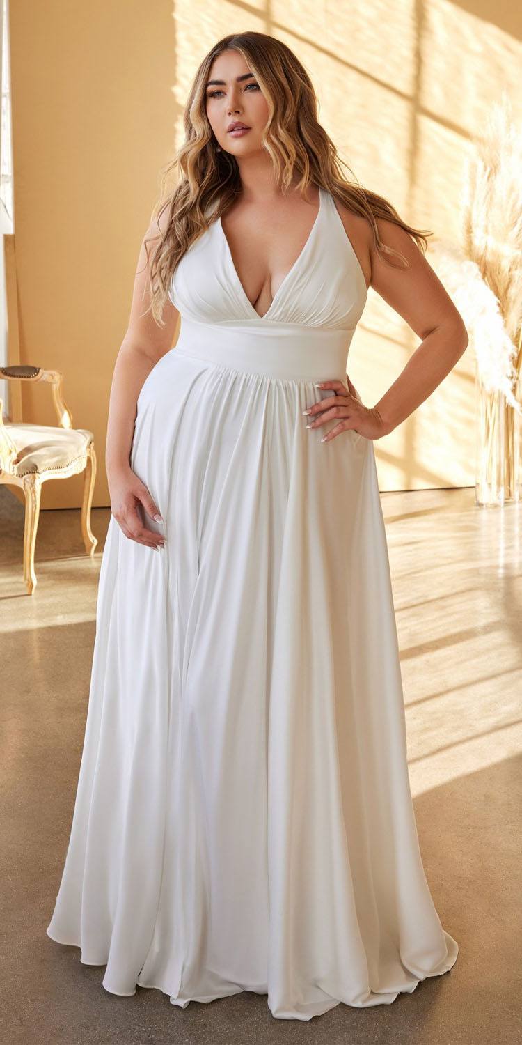 Cinderella Divine 7469WW Long Formal A-Line Satin Dress by DiscountDressShop
